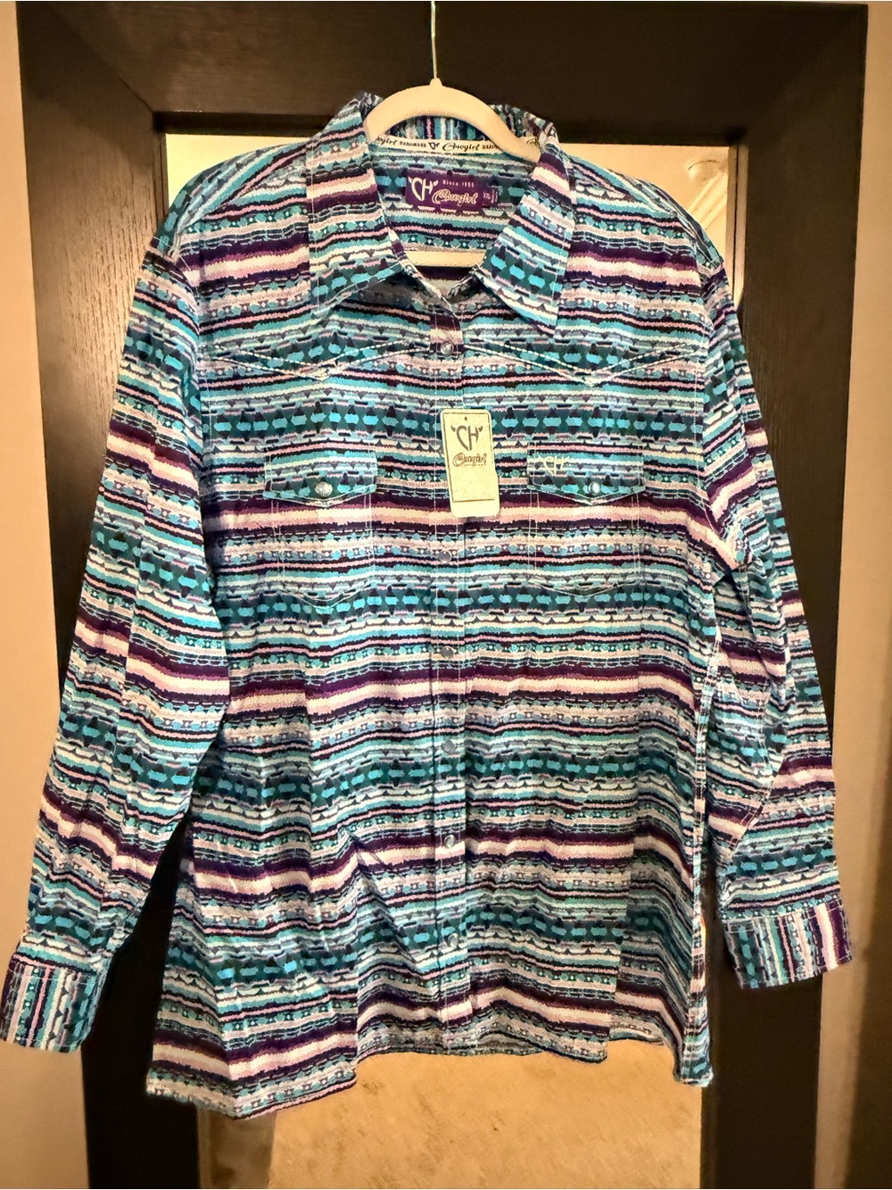 Coral Bay Turquoise & Purple Aztec-Pattern Western Shirt